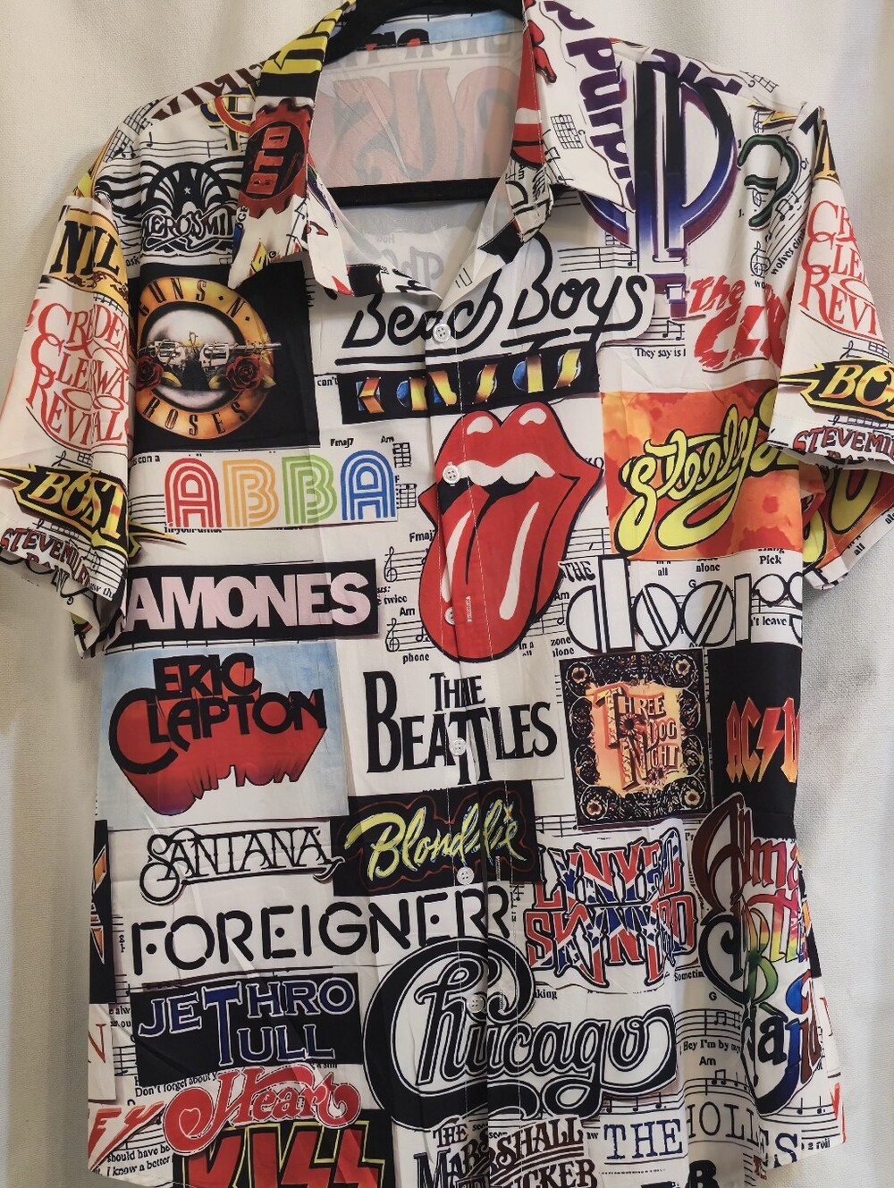 Vintage Style Classic Rock Band Logo Button-Up Shirt Men's  M Music Collage